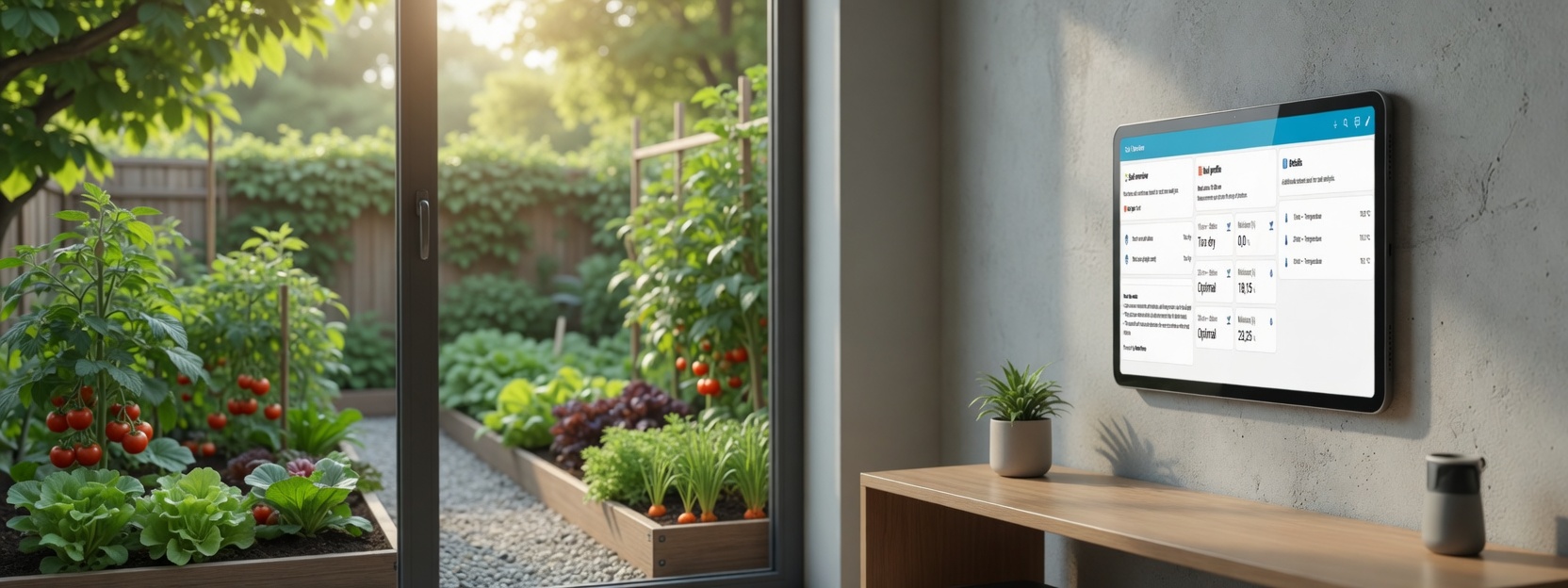 Home Assistant dashboard next to a vegetable garden